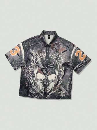 Street Life Camisa de corte recto con acabado de madera seca y estampado de camuflaje para hombre