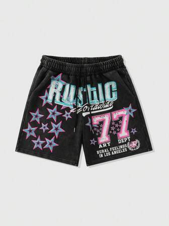 Street Life Shorts décontractés pour hommes avec impression rétro lavée, style de rue