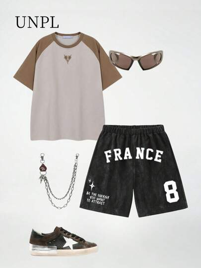 SHEIN Short ample décontracté avec taille élastique et imprimé de lettres pour adolescents