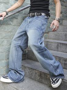 Manfinity EMRG 男士休闲复古水洗阔腿牛仔裤