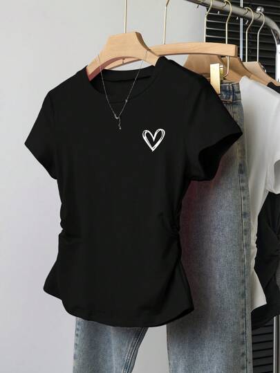 INAWLY T-shirt court à manches courtes simple et décontracté pour femmes, à porter au quotidien