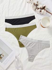 3pcs/Set Women Minimalist Casual Sexy Comfortable Thong Panty - Multicolor - View 3