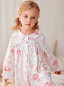 2pcs Baby Girl Floral Print Princess Top And Pants Pajamas Set
