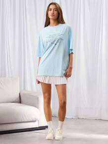 Manfinity INSISELF Unisex Casual Knit Letter Printed Loose Drop Shoulder Crew Neck Short Sleeve T-Shirt, Suitable For Daily Wear