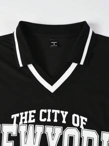 Manfinity Campus Court Men's Simple Style Fashion Casual Short Sleeve Polo Shirt, For Daily Wear Jersey T Shirt - Black - View 3