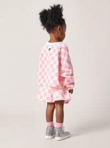 SUMWON Checkered Co-Ord Set Sweatshirt Shorts Outfit Spring Summer Casual Matching Set Wear Urban Streetwear Athletic Kids Play Activewear - Pink - View 2
