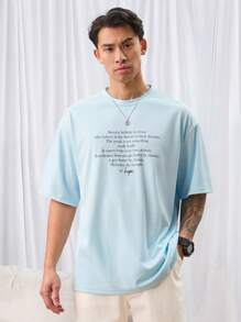 Manfinity INSISELF Unisex Casual Knit Letter Printed Loose Drop Shoulder Crew Neck Short Sleeve T-Shirt, Suitable For Daily Wear