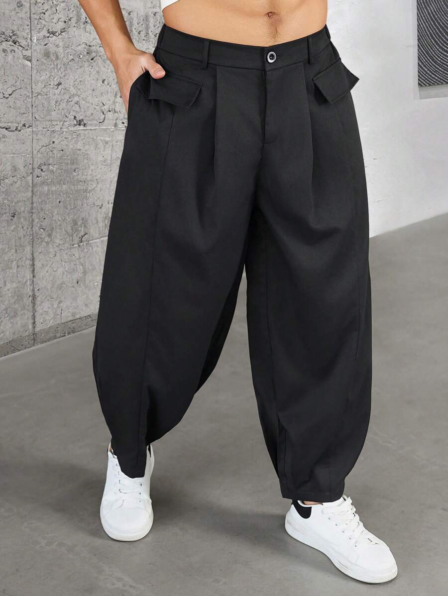 Manfinity Homme Dark Tone Loose Lantern Pants, & Fashionable Casual Design, Versatile, Pants Baggy, Black Baggy Pants Men, Baggy Men Pants, Fall