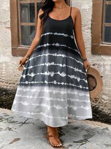 Breezaya Vestido informal y elegante para mujer talla grande, tirantes ajustables, estampado degradado de teñido anudado, camisole sexy de ajuste largo y suelto, para el verano