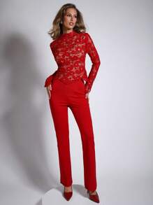 COSMINA 女士红色裤子，优雅博主风格，适合正式场合，专业办公穿着