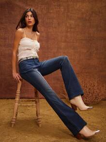 WESTFADE High Rise Seaming Fitted Western Denim Jeans - Medium Wash - View 4