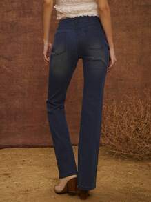 WESTFADE High Rise Seaming Fitted Western Denim Jeans - Medium Wash - View 5