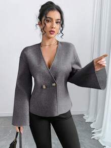 INAWLY Cardigan corto elegante da donna con scollo a V, maniche a sbuffo in pelliccia sintetica