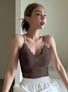 DAZY Women Plain Cami Top, Simple Casual Fashion For Daily Wear Crop Women Tops - Brown - View 2