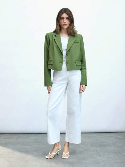 Maija 女式春季时尚休闲百搭单排扣宽肩带短款西装外套