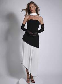 COSMINA Black And White Contrast Color Dress, Western Wear For Women, Petite Size, Sexy, Extra Long, Bohemian Style, Summer Outfits For Women - Black and White - View 3