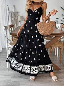Breezaya Váy bohemian nhiều lớp, dây nơ xinh xắn, cổ điển, dễ thương cho mùa thu dành cho nữ - màu đen - Xem 7