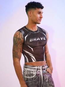 FeverCity 男士数码印花网眼无袖紧身背心 - 彩色 - 查看 3