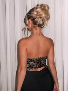 Glamine Áo corset ren đen gợi cảm không dây cho nữ - màu đen - Xem 2