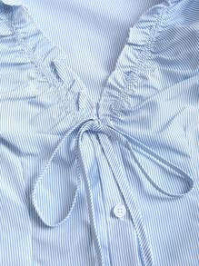 Sweetra Camisa de mujer de manga corta con cuello en V ajustada y de rayas, estilo vintage americano