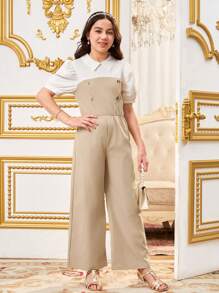 SHEIN Tween Girl Casual Ladylike 2-In-1 Jumpsuit Suitable For Commuting, School - Multicolor - View 5