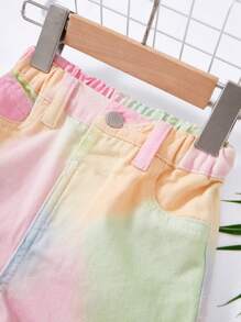 SHEIN Baby Girls Multicolor Denim Shorts With Pockets: Cute Tie-Dye Summer Shorts For Toddlers And Infants - Multicolor - View 5