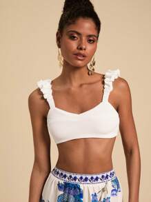 Travachic 纯色荷叶边吊带背心，休闲度假装，女士夏季服装，夏季上衣，夏季，女士度假服装 - 白色 - 查看 1