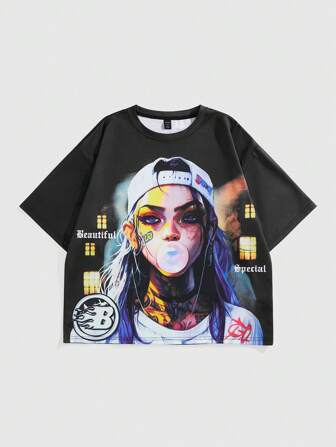 Maglietta da uomo con stampa anime, adatta per indossare quotidianamente, primavera/estate