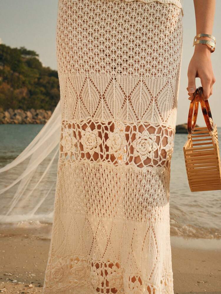 Cache-maillot en crochet fait main élégant pour femme, adapté pour l'été, la plage, les festivals et les vacances