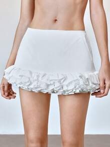 SHEIN LUNE Women's Cute Sexy Ruffle Hem Mini Skirt With Pocket, Summer Outfits For Women,White Skirt, - White - View 7