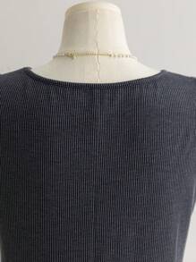 SHEIN WYWH Camiseta sin mangas gris para mujer talla grande con bajo con abertura, decorada con lazo de estampado leopardo