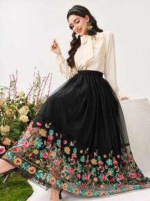 Modelyn Gonna da donna con orlo a balze, in tessuto a rete ricamato - Multicolore - Visualizzare 6
