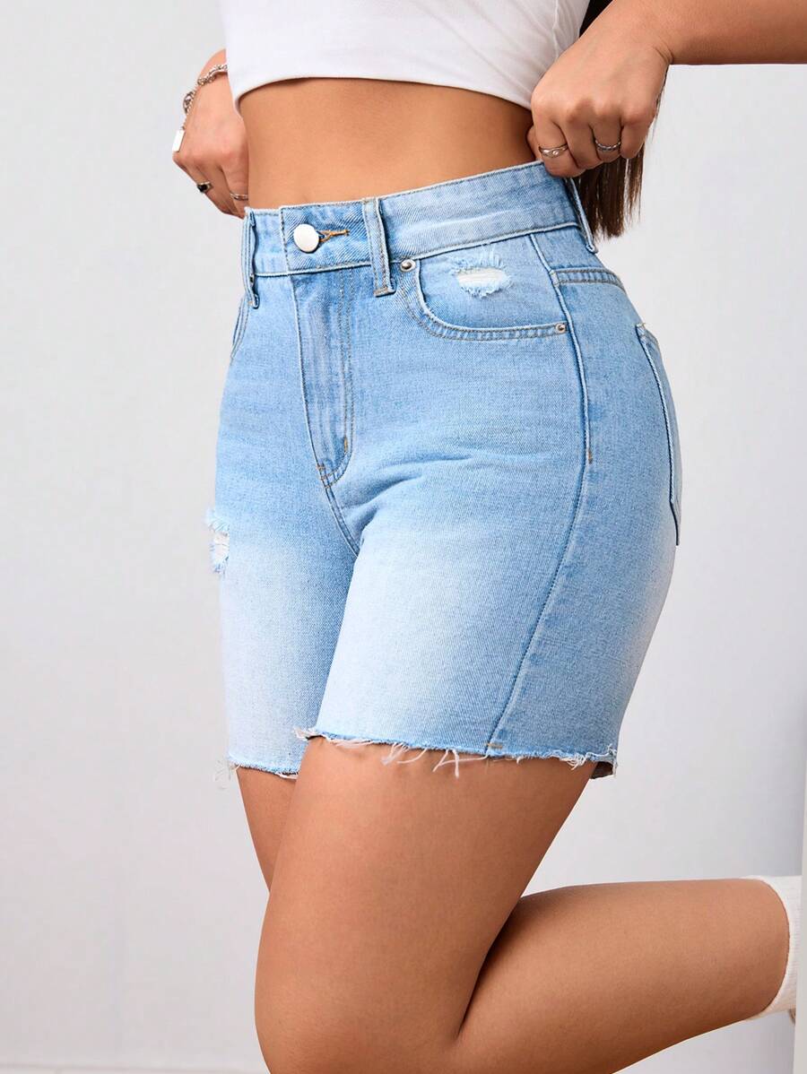 SHEIN Tall 女士牛仔短裤 - 藍色 - 查看 1