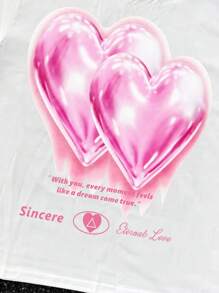 Manfinity Hypemode Men's T-Shirt Valentine's Day Pink Double Heart, Spring And Summer Men's Clothing, Boyfriend Gift - White - View 4