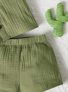 SHEIN 2pcs Newborn Baby Boy/Girl Casual Vacation Shirt And Shorts Set