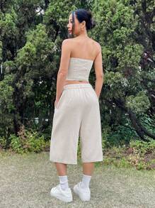 SHEIN EZwear Simple Stylish Casual Solid Color Tank Top And Pants Set - Apricot - View 2