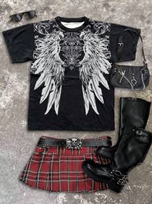 Attitoon Retro lässiger Y2K Punk Rock Stil Vollflügel Grafik Loose Rundhals Kurzarm T-Shirt für Frauen - Weiss - Übersicht 5