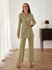 EURMUSE 女士橄榄绿色优雅套装 - 橄欖綠 - 查看 5