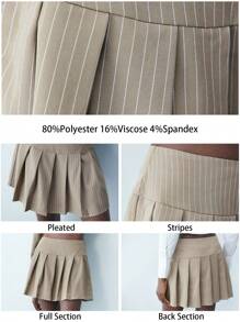 Maija 女士条纹褶皱短休闲裙，节日 - 卡其色 - 查看 2