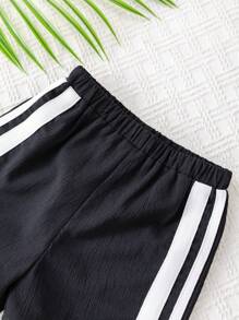 SHEIN Babyboy/Babygirl Colorblock Casual Sports Short Sleeve Jacket With Elastic Waist Colorblock Shorts Set, Summer