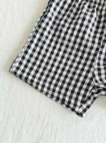 Vintaside Kids Baby Boy Holiday Outfits Christmas Casual Outfits Summer Two-Color Black And White Checkered Short-Sleeved Shirt Shorts Two Suits, Lapel Design Adds A Sense Of Formality