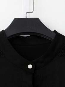 SHEIN LUNE Plus Size Women Patchwork Lace Trim Blouse - Black - View 5