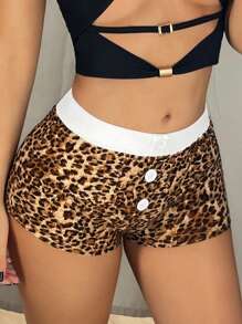 Sweetina Women Leopard Print Contrast Color Casual Shorts, Simple & Fashionable For Everyday Wear