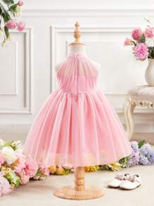 SHEIN Babygirl Elegant And Cute Pink Mesh Sleeveless Dress, Summer Dress - Pink - View 2