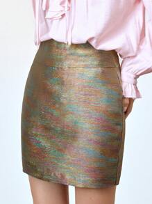 SHEIN LUNE 女式闪亮亮片裙性感可爱迷你裙，女式夏季，纹理面料，派对裙 - 金色 - 查看 6