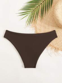 SHEIN Swim Women's Solid Color Bikini Bottom, Beachwear, For Summer Beach Vacation - Chocolate Brown - View 2