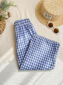 SHEIN LMoss Kids Pantalones casuales holgados de cuadros tejidos para niña joven LMoss