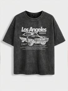 Manfinity VCAY 黑色酸洗T恤 简约时尚 日常休闲 - 黑色 - 查看 3