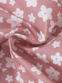 SHEIN 2pcs Baby Girls Floral Print Knitted Cardigan With Ruffle Collar And Long Pants Comfy Homewear Set - Dusty Pink - View 7