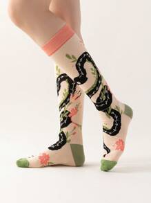 ROMWE Fairycore Dames overknee sokken met bloemen-slangenmotief